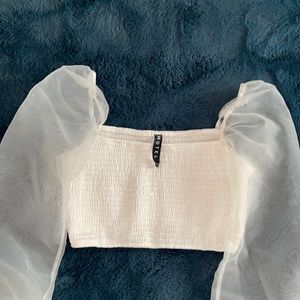 White crop top with sheer sleeves